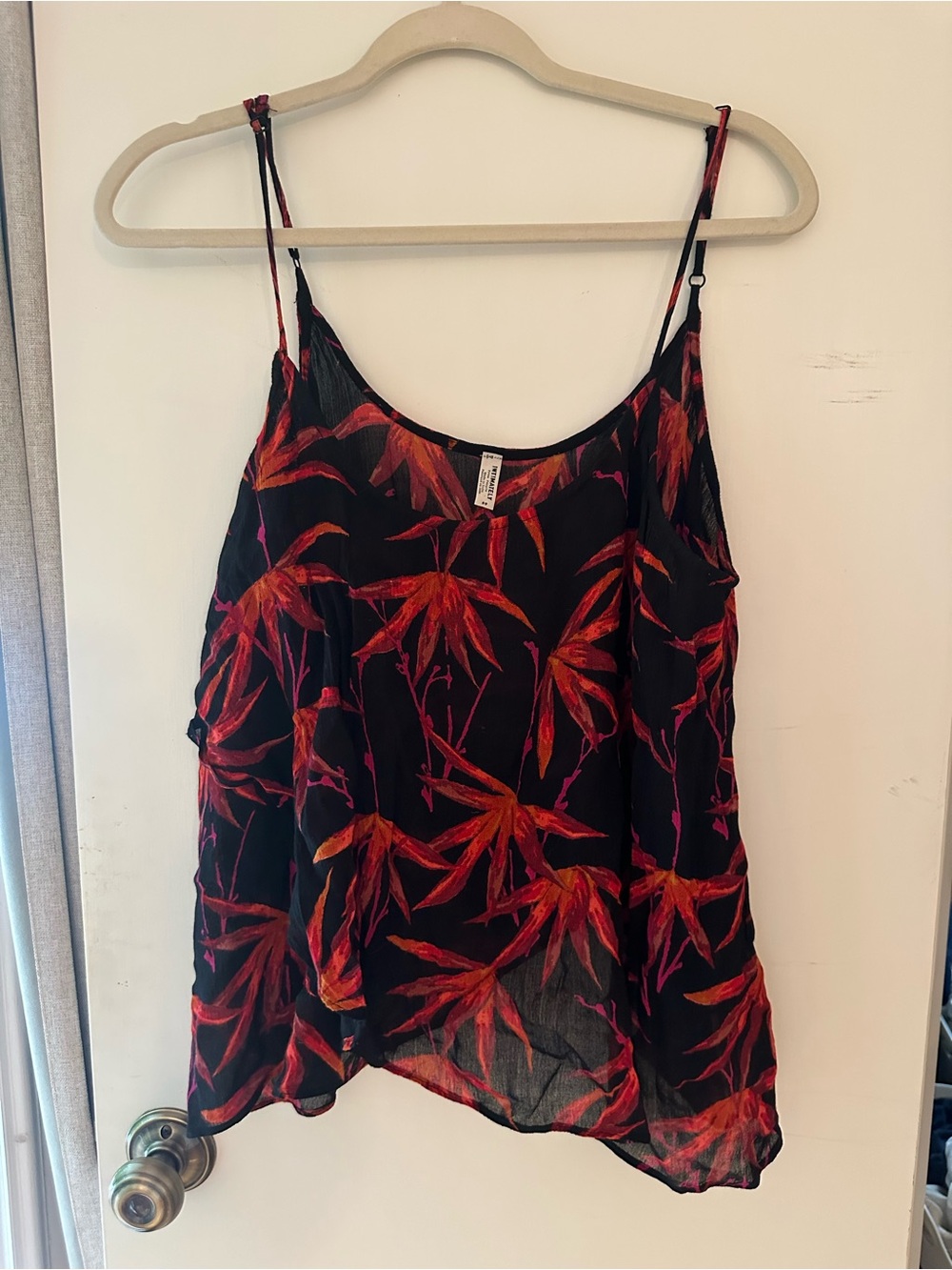 Free People Black Cami with Red and Orange Leaf Print
